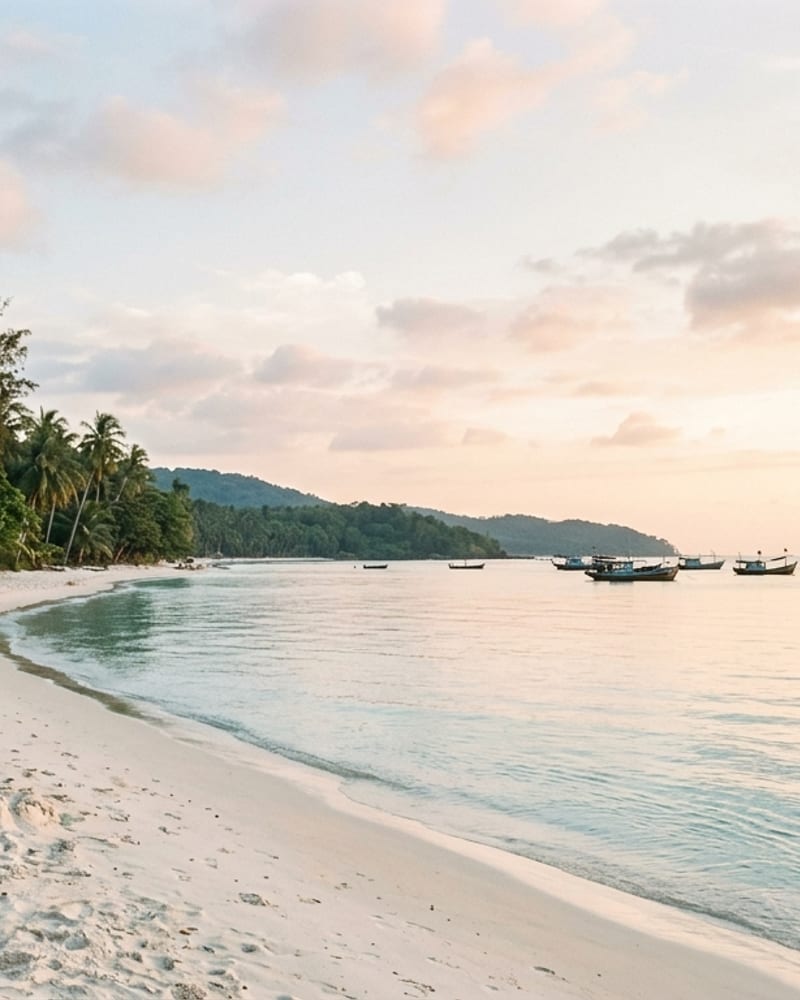 Phu Quoc beach with palm trees